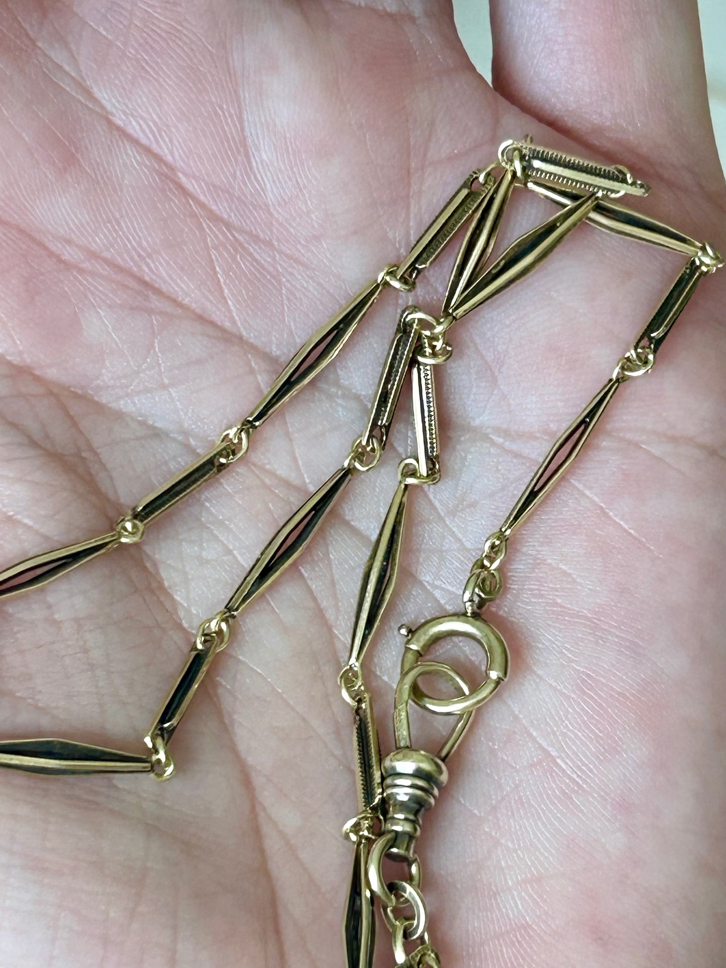 Antique 14k Bar Link Watch Chain - 13" Long