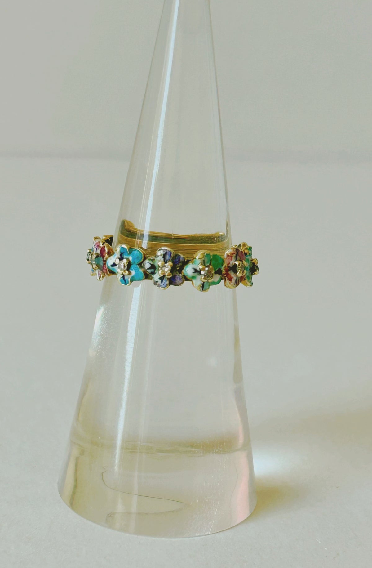 Early Vintage 14k Enamel Pansy Ring Sz 4.75-5