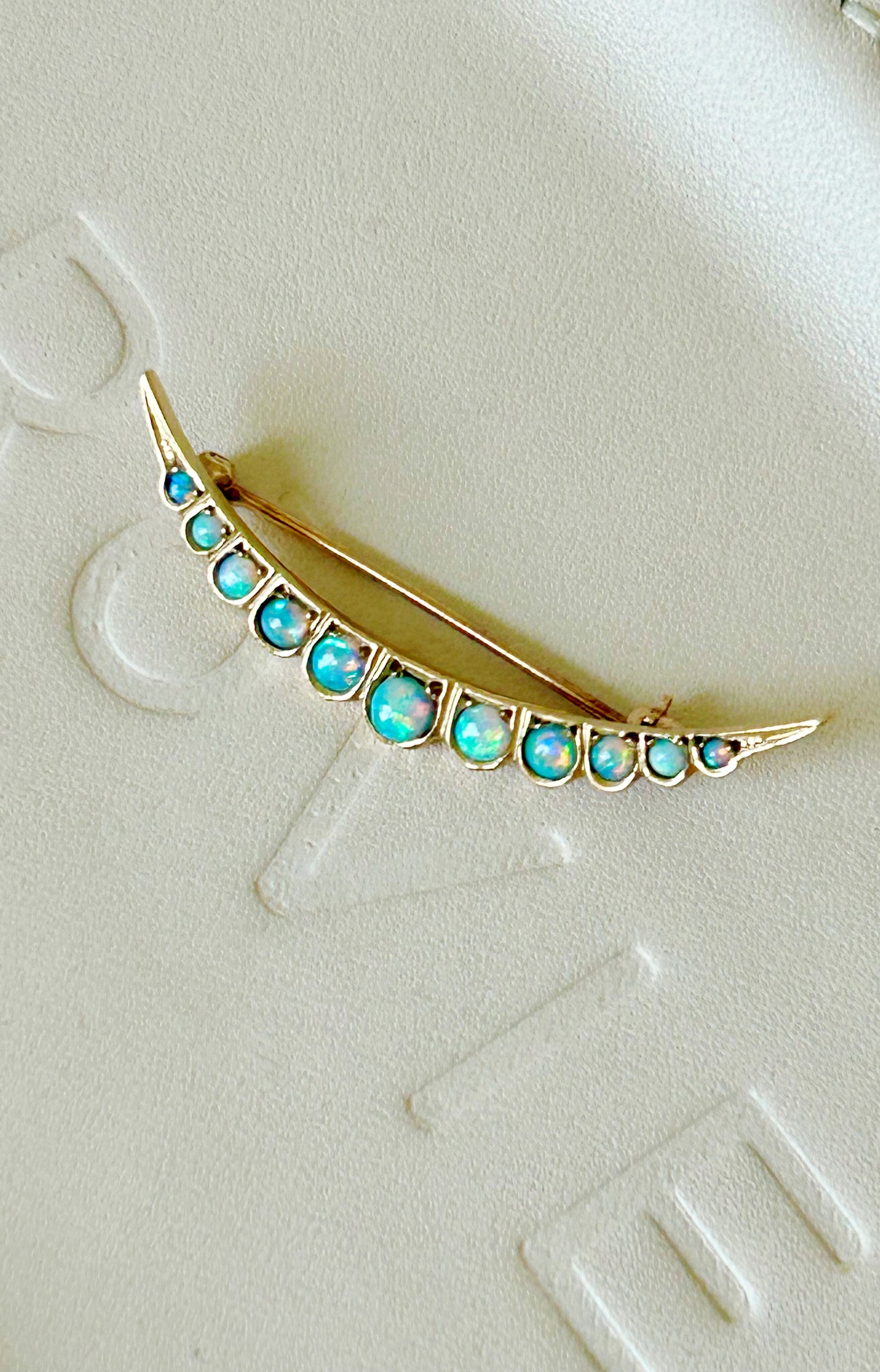 Vintage 10k Opal Crescent Brooch