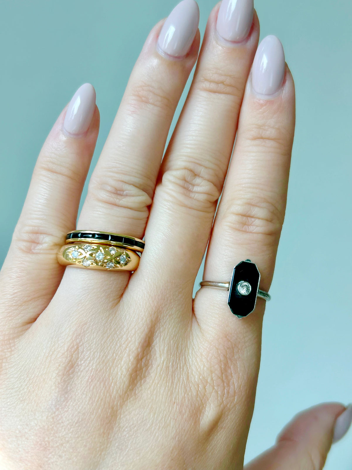 Antique Art Deco 10k Onyx & Diamond Ring