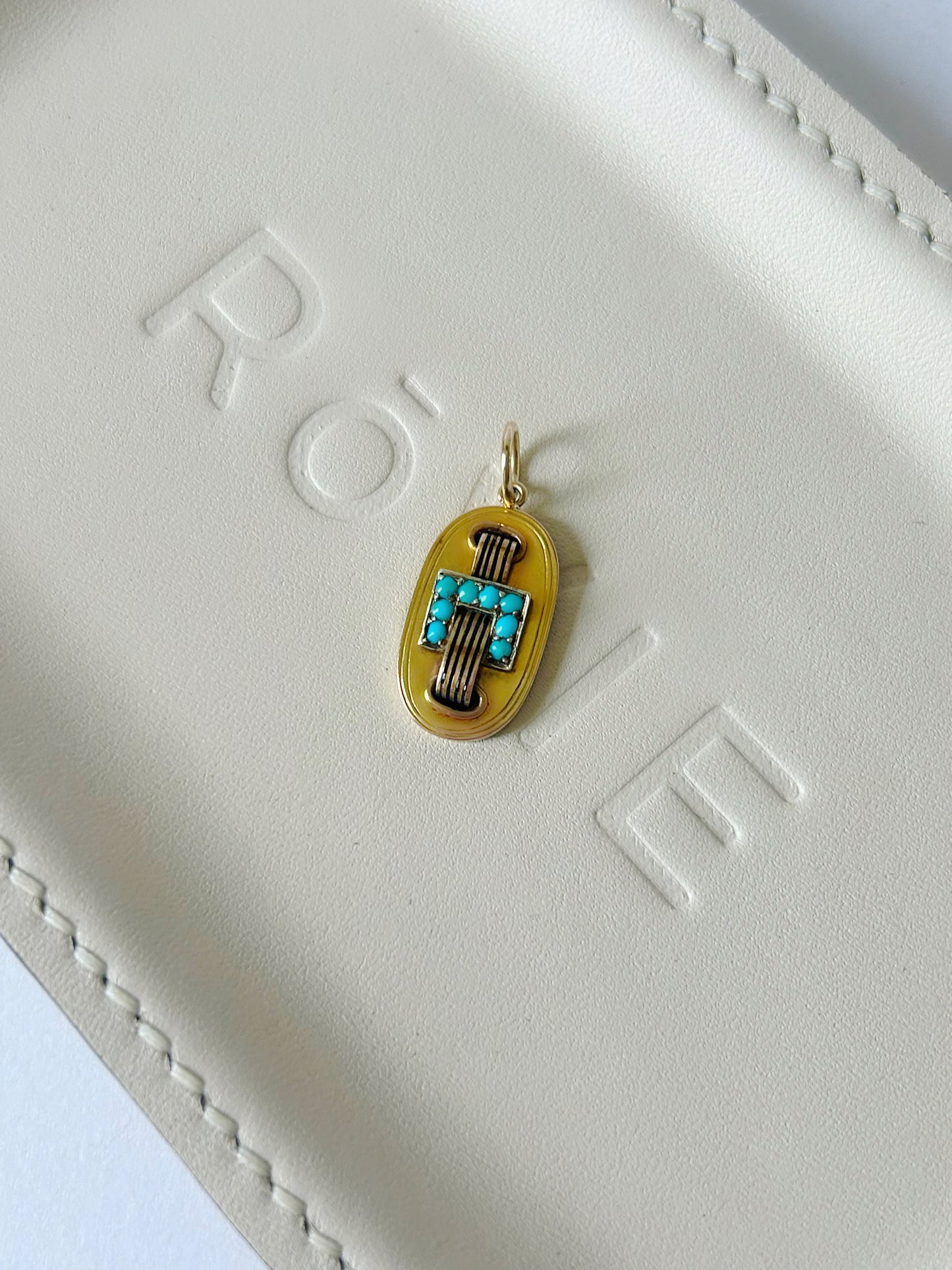 Antique 14k Enamel and Turquoise Conversion Charm