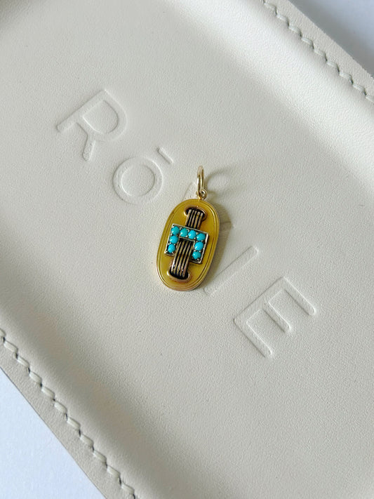 Antique 14k Enamel and Turquoise Conversion Charm