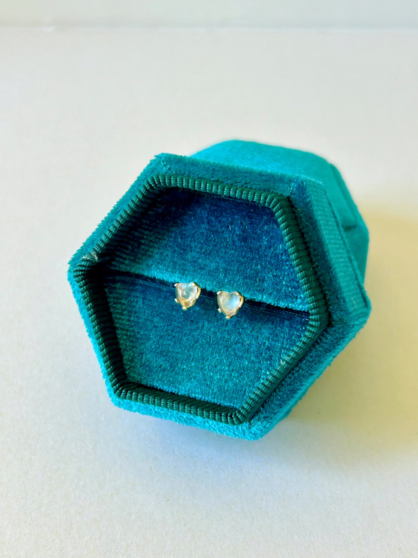Antique 9k Moonstone Heart Stud Earrings