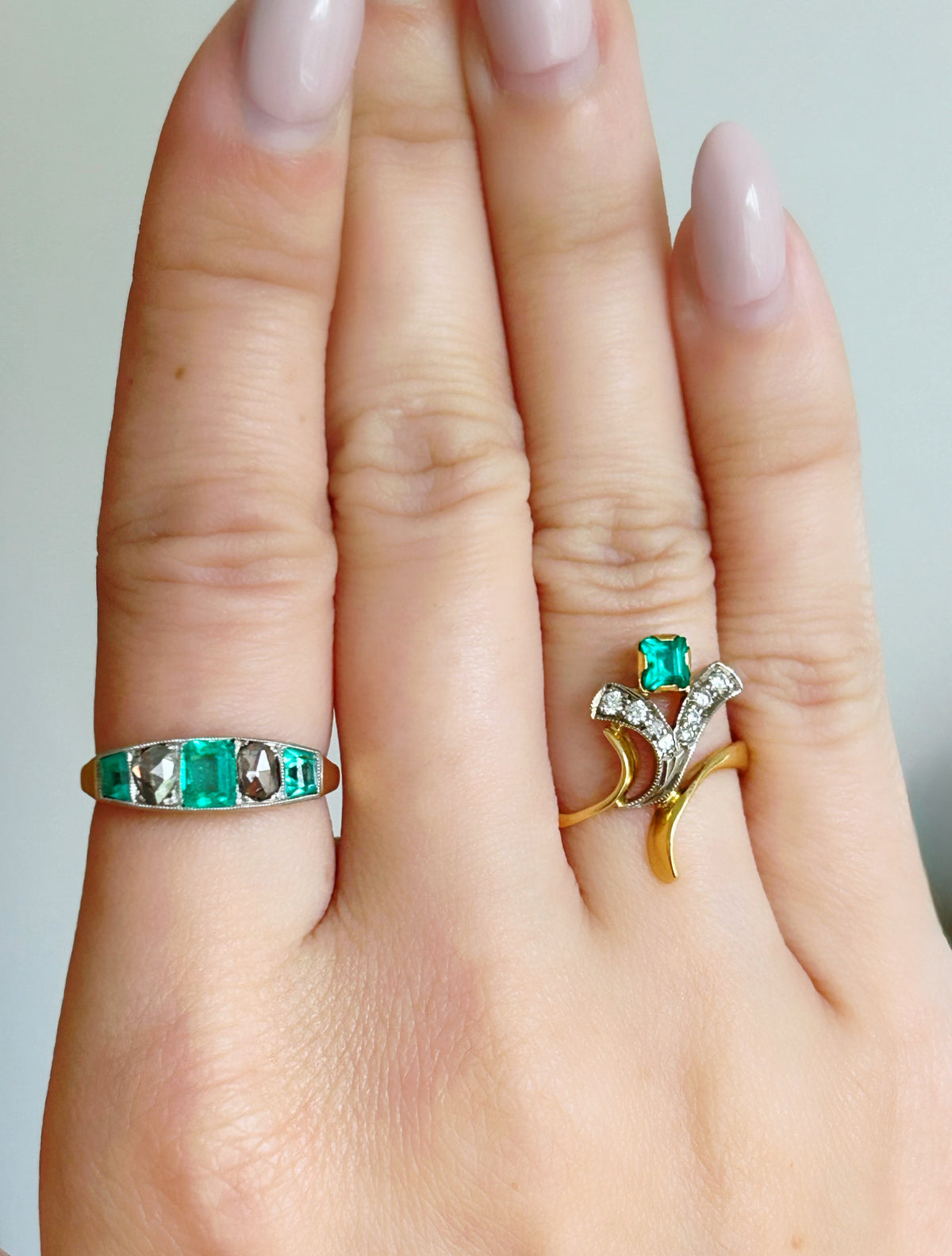 18k Soviet Emerald & Diamond Ring - Sz 6