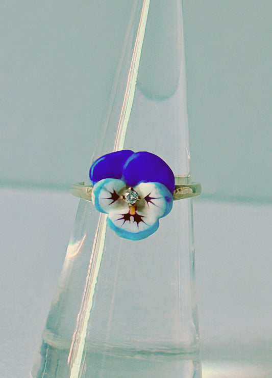 14k Larter and Sons Enamel Pansy Ring - Sz 5.25