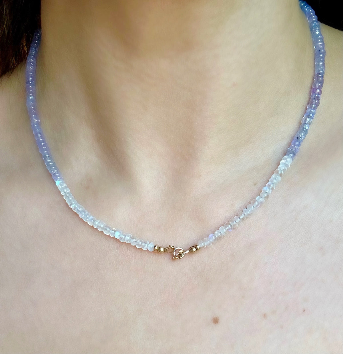 14k High Grade Tanzanite & Moonstone Ombré Necklace - 18” Long