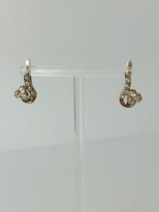 Early Vintage 1 ctw Rose Cut Diamond Trefoil Dormeuse Earrings