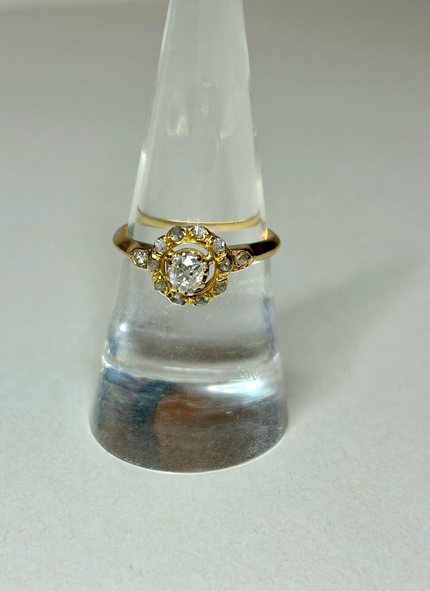 Antique 18k OMC & Rosecut Diamond Ring - Sz 7.5
