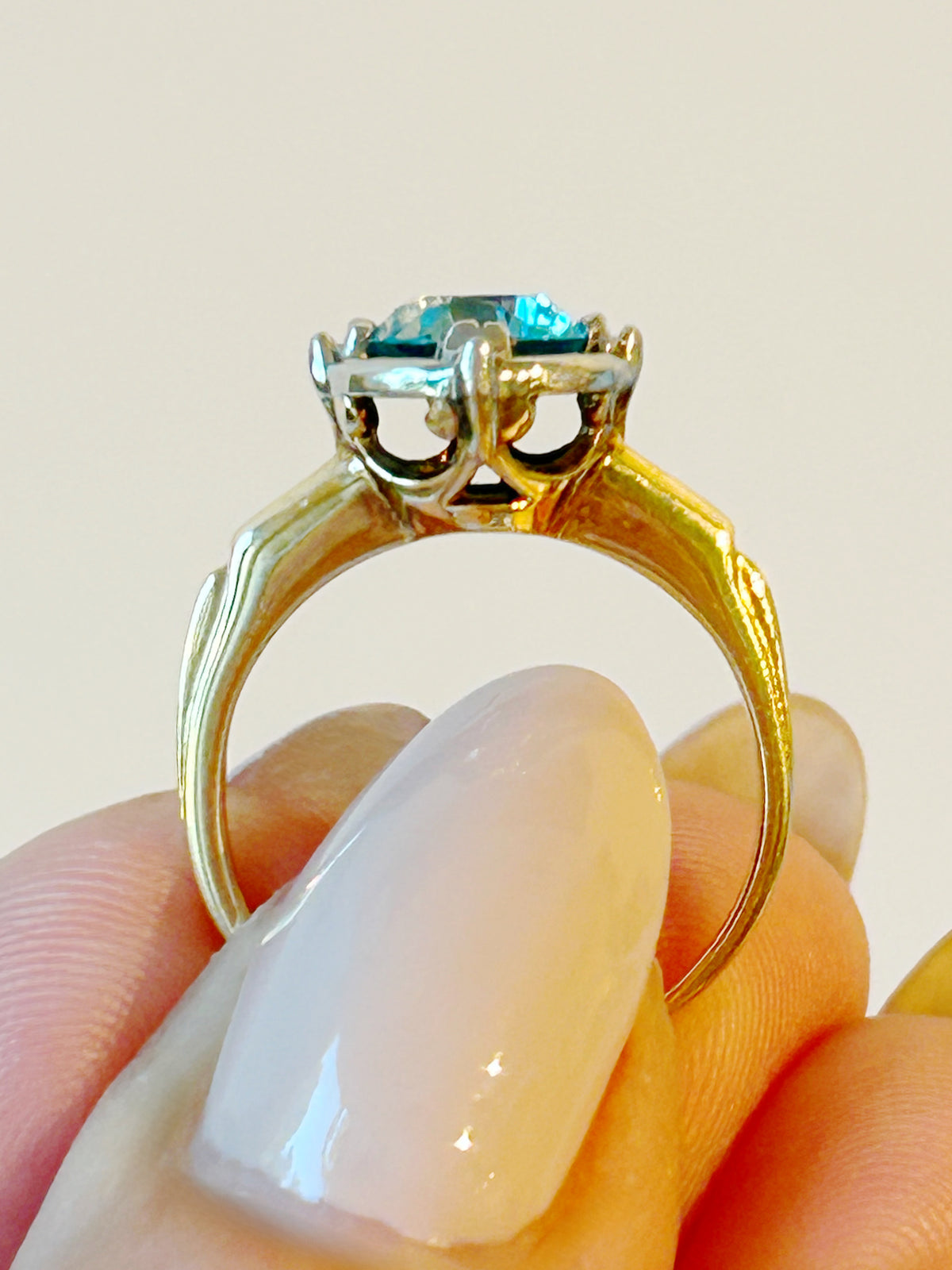 Antique 14k & Palladium Blue Zircon Ring - Sz 5.25