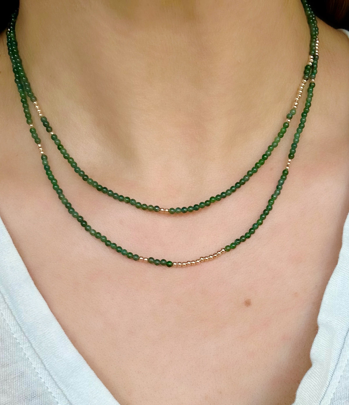 14k High Grade Guatemalan Jade Necklace - 34” Long