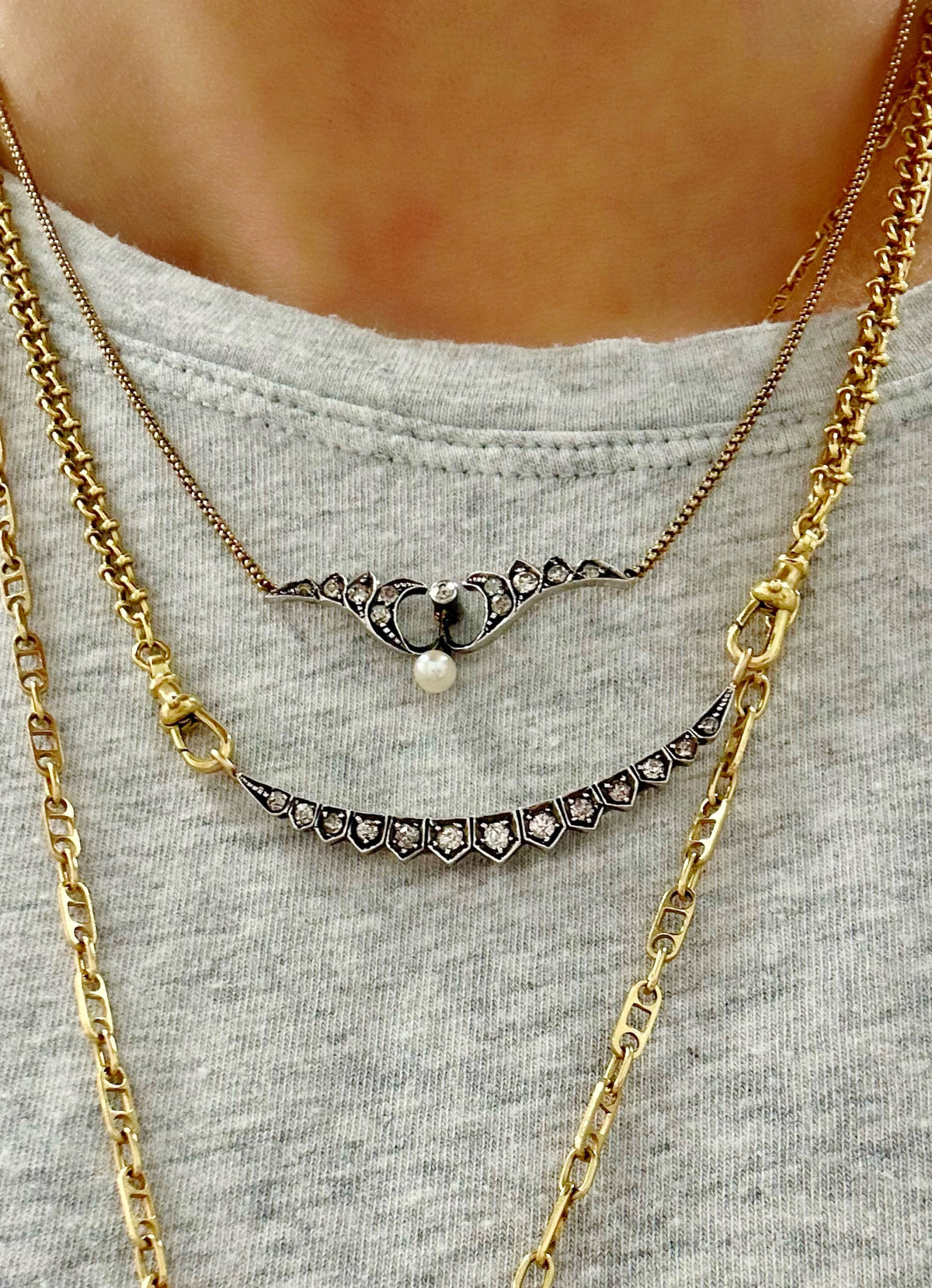 Antique Old Cut Diamond Crescent Moon Extender