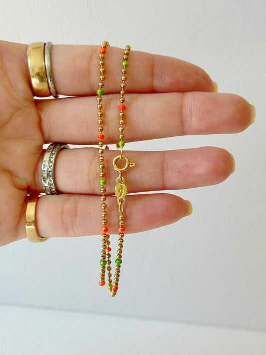 Vintage 18k Ball Chain w/Enamel 16.5" Long