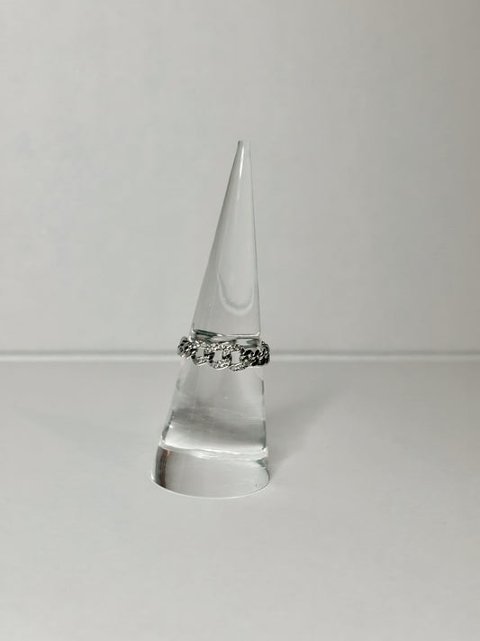 Designer 18K White Gold & Diamond Chain Ring sz 5.75-6