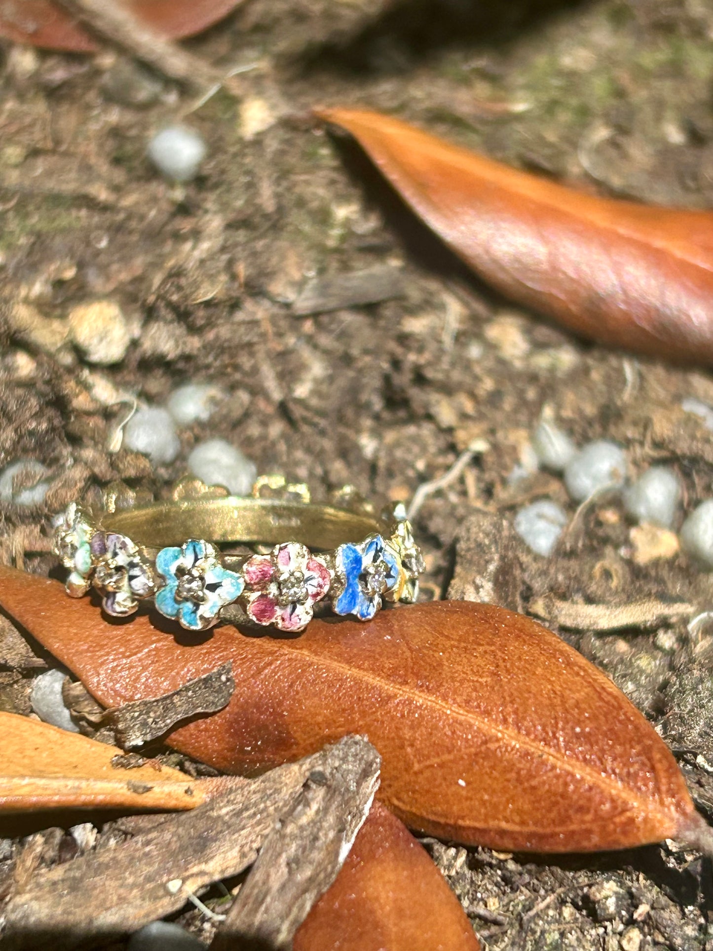 Early Vintage 14k Enamel Pansy Ring Sz 4.75-5