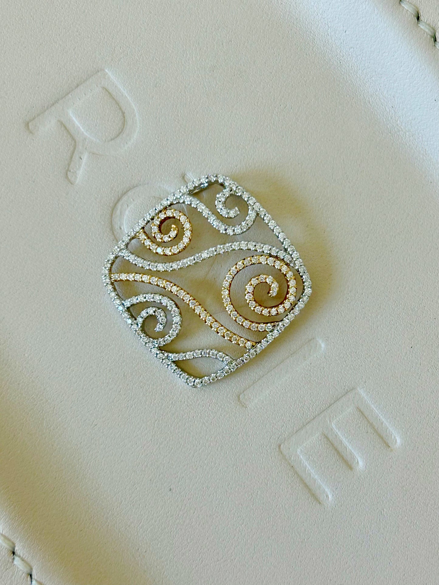 Vintage 14k Two Tone 1 ctw Diamond Swirl Slider Pendant