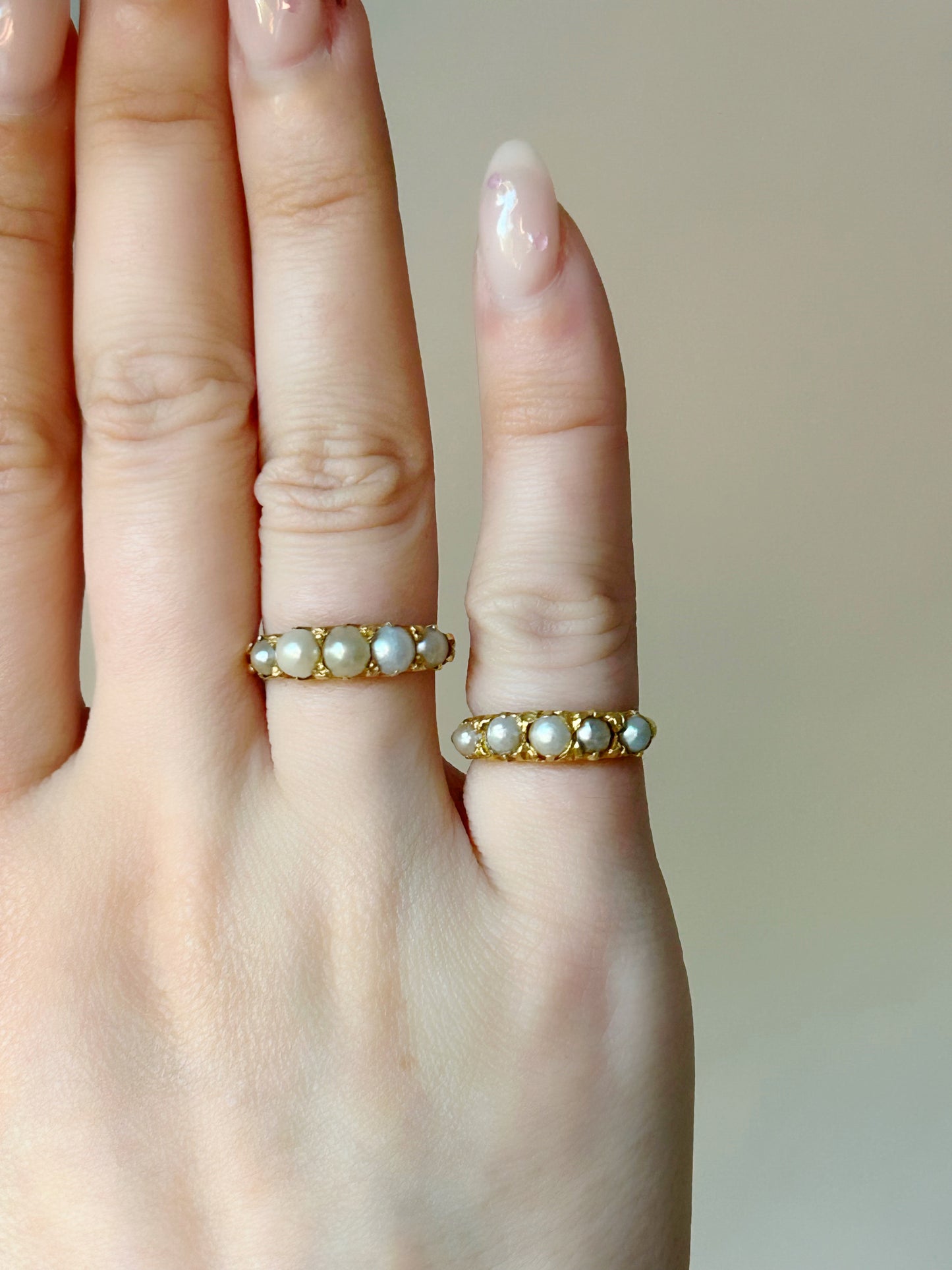 Antique 18k pearl half hoop ring - sz 3.5