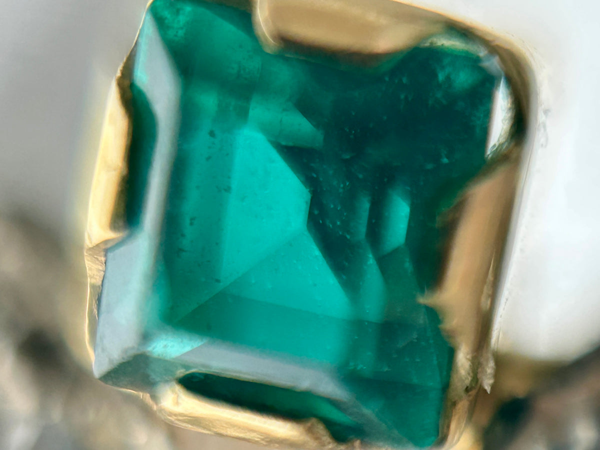 18k Soviet Emerald & Diamond Ring - Sz 6