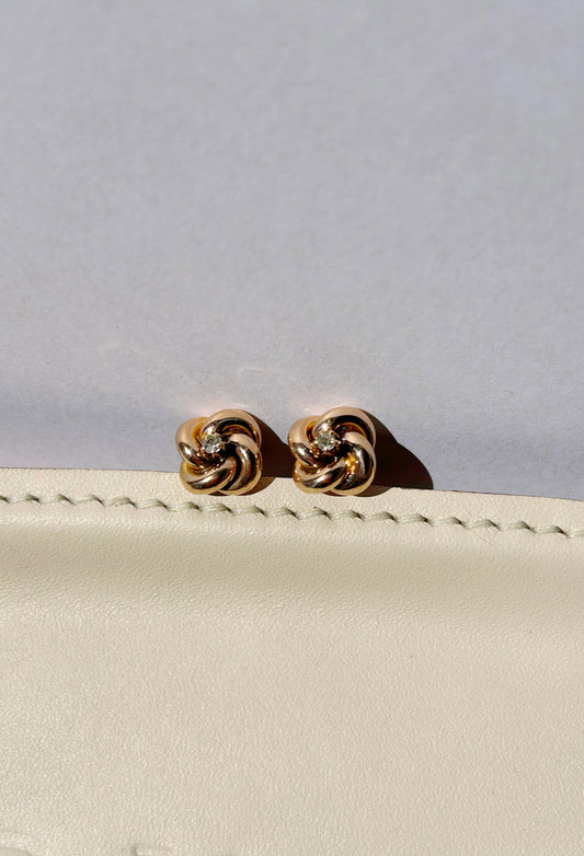 Antique 10k Lover's Knot Stud Earrings with OMC Diamonds