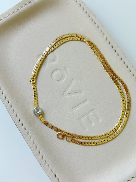 Vintage 14k Tight Curb Chain with 0.8 ctw OMC Bezeled Diamond