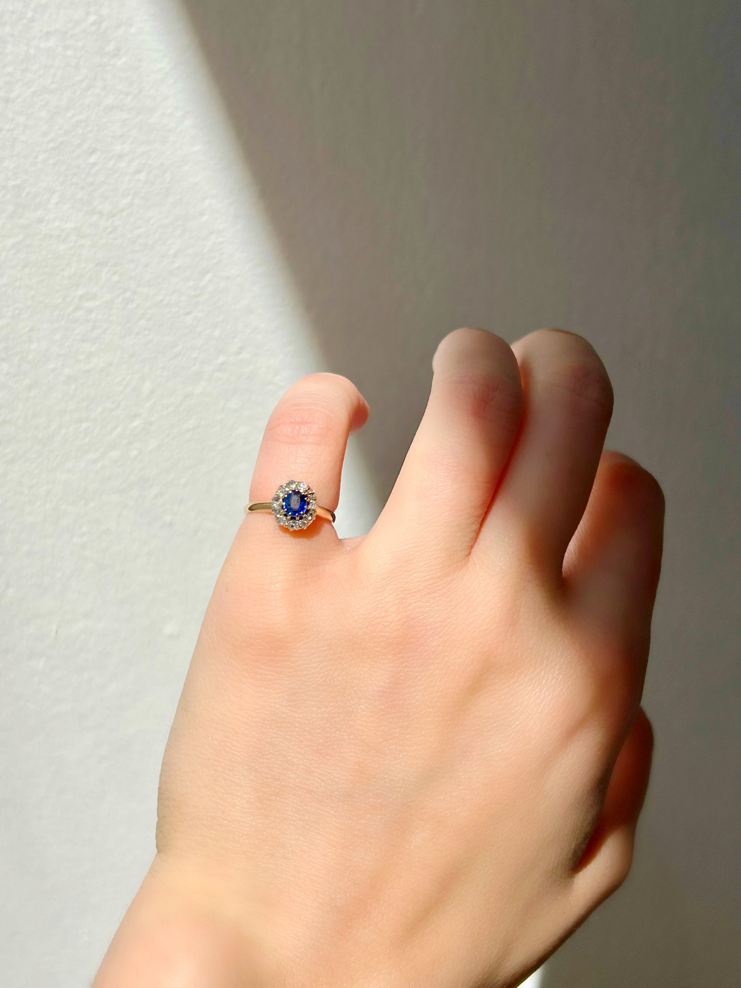 Antique 14k Sapphire & OMC Diamond Ring Sz 3.25