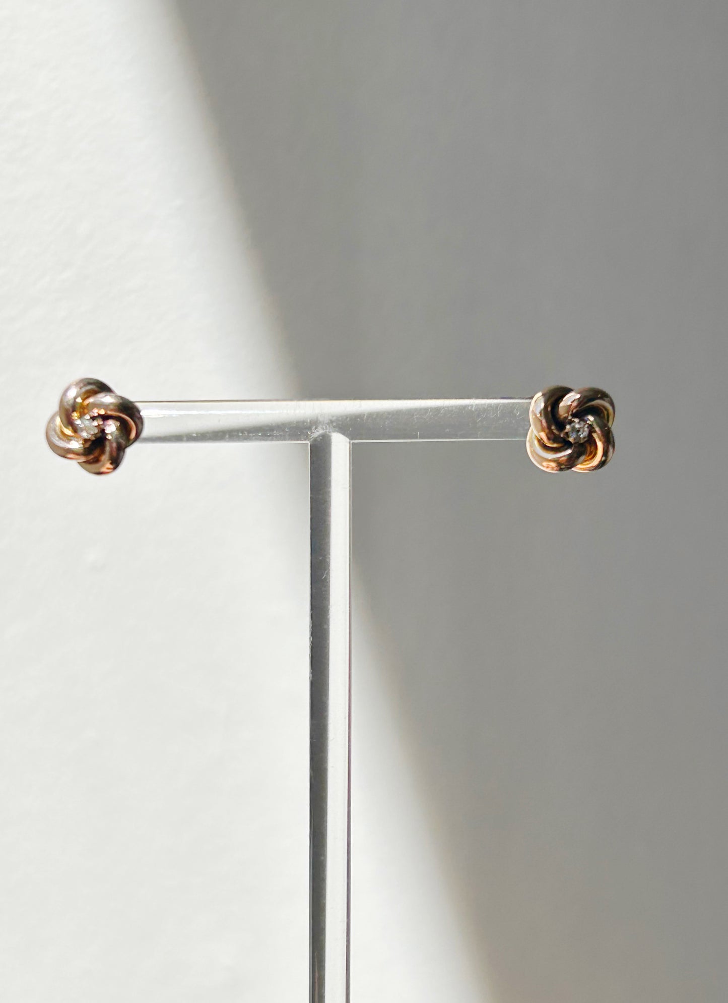 Antique 10k Lover's Knot Stud Earrings with OMC Diamonds