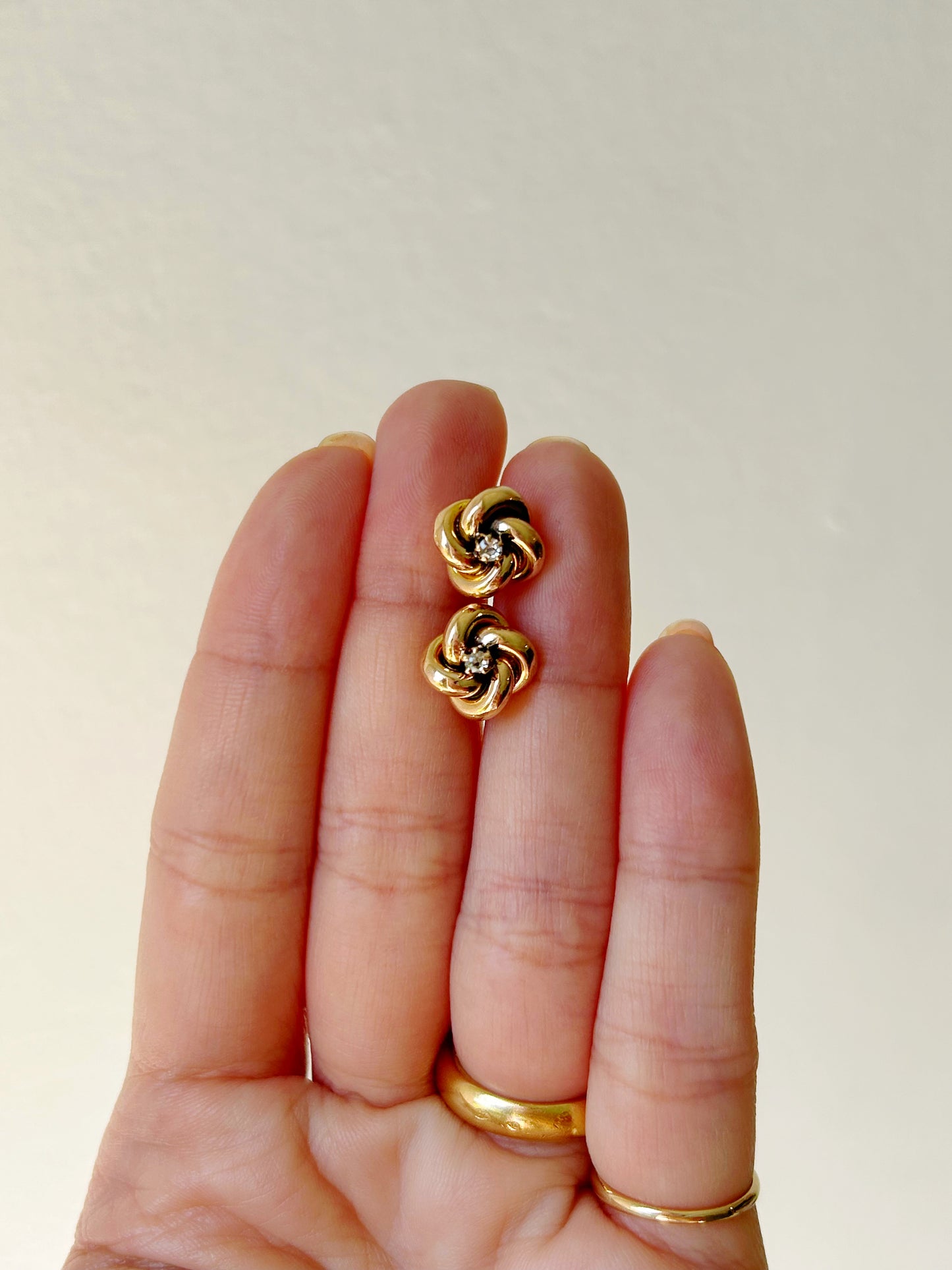 Antique 10k Lover's Knot Stud Earrings with OMC Diamonds