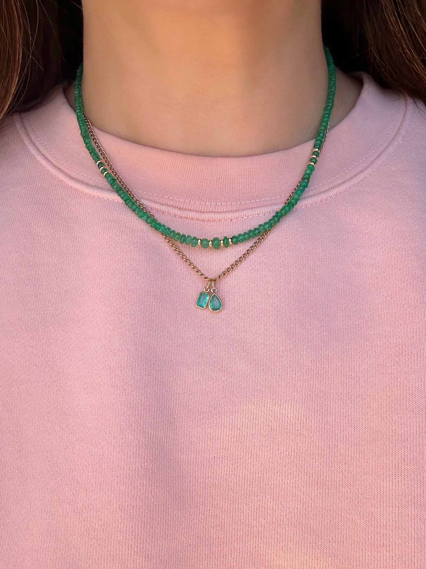 Natural Zambian Emerald Necklace with 14k gold
