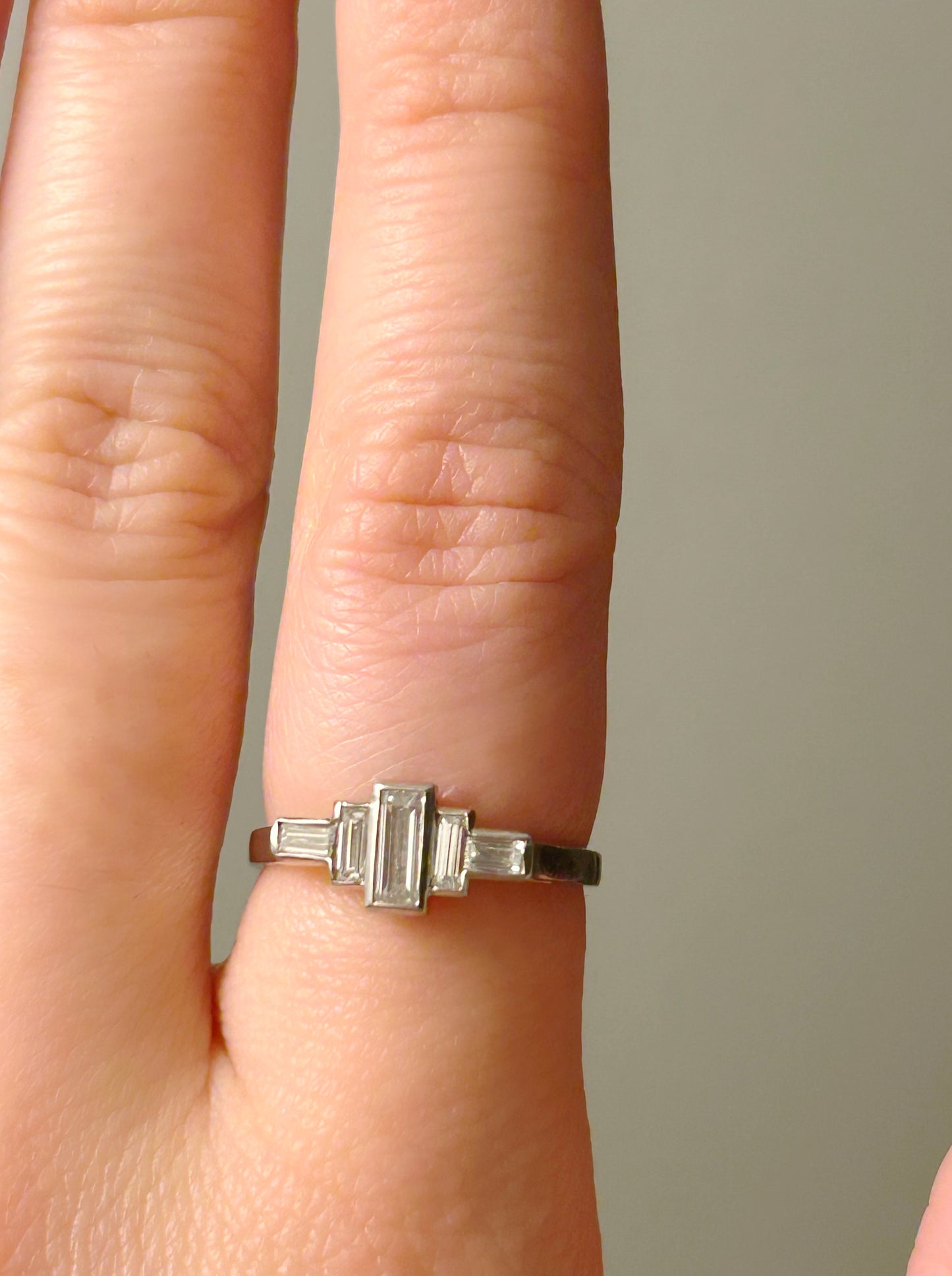Art Deco Platinum Baguette Ring Sz 6.25