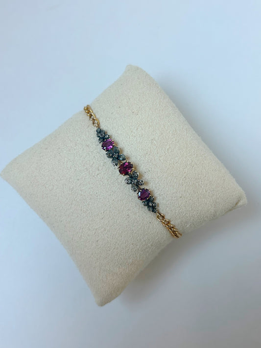 Antique French Rose Cut Diamond & Garnet Bar Brooch Bracelet Conversion