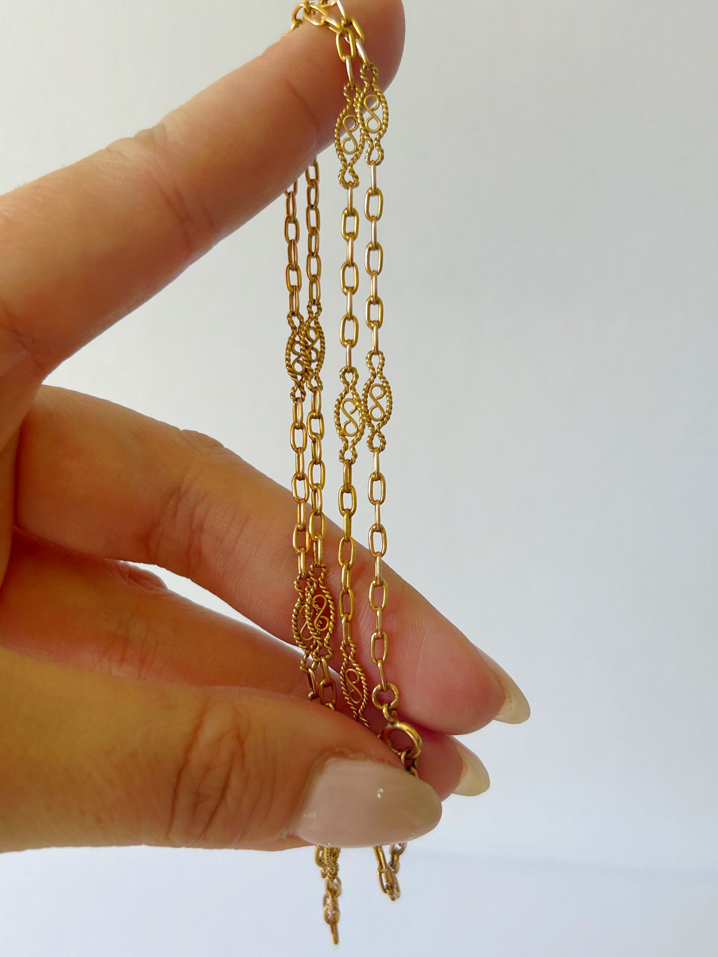 Vintage 18k Fancy Link Station Biker Chain - 21" Long