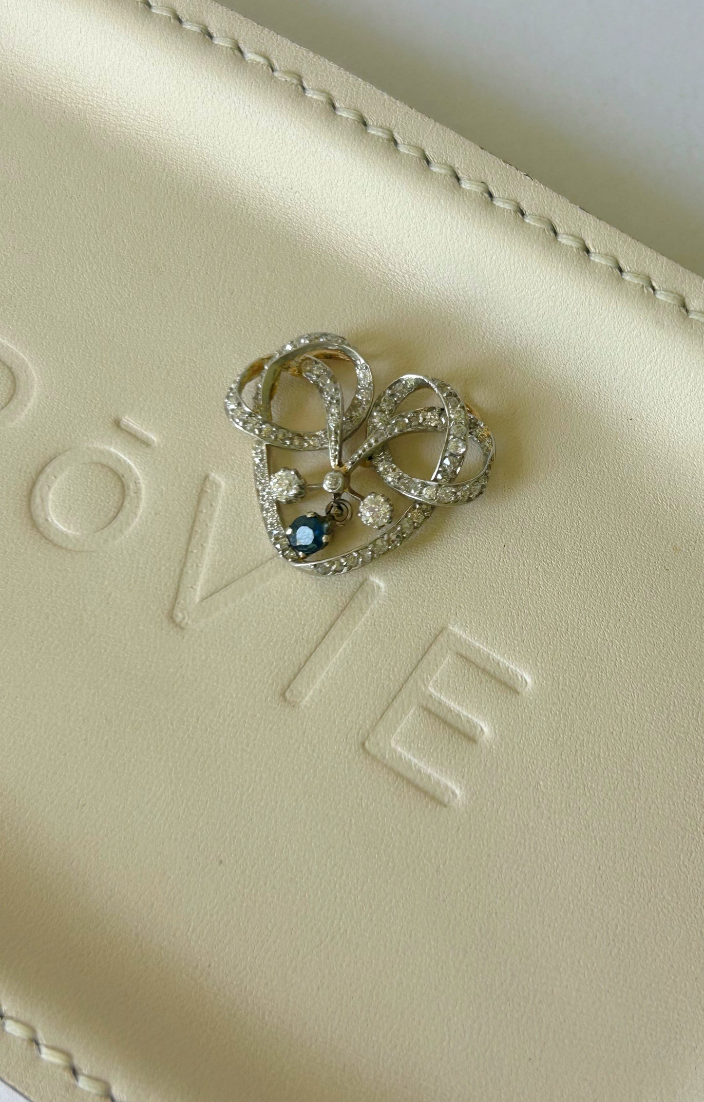 Antique Edwardian 14k Platinum Diamond Heart / Bow Slider Pendant