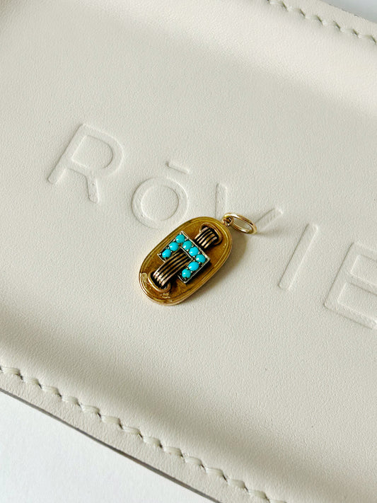 Antique 14k Enamel and Turquoise Conversion Charm