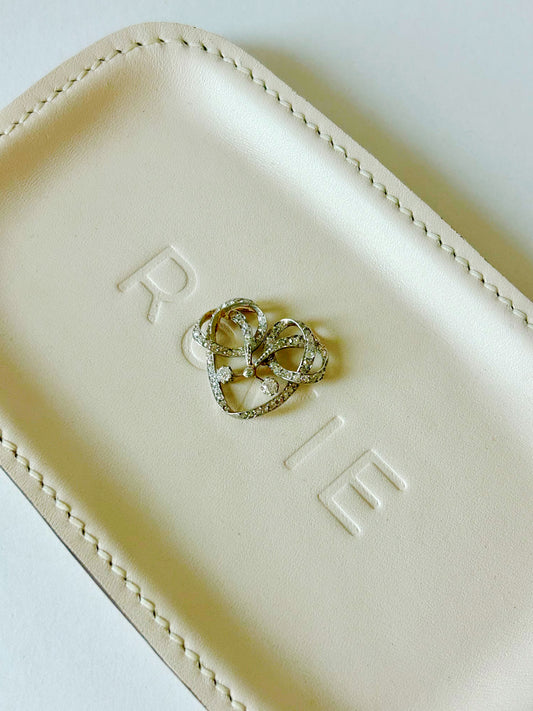 Antique Edwardian 14k Platinum Diamond Heart / Bow Slider Pendant