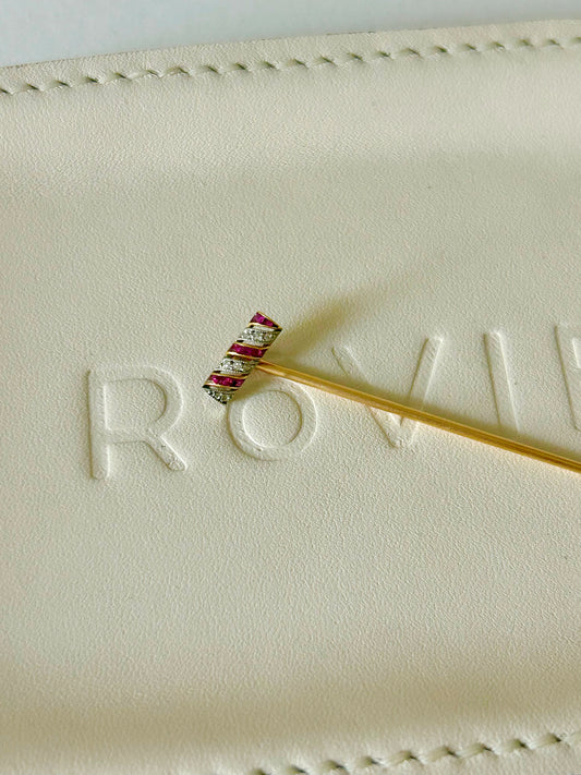 Antique French 18k & Platinum Candy Cane stickpin