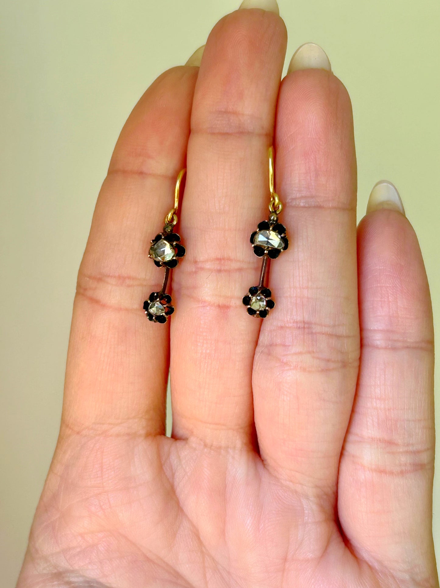 Antique Silver-Topped Drops with Rosecut Diamonds & 14k Hooks