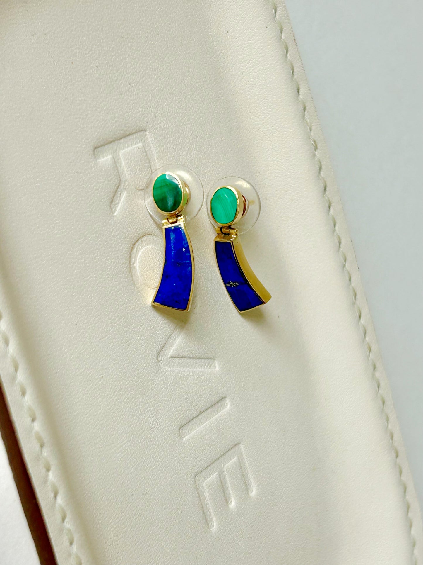 Vintage 18k Malachite & Lapis Doorknocker Earrings