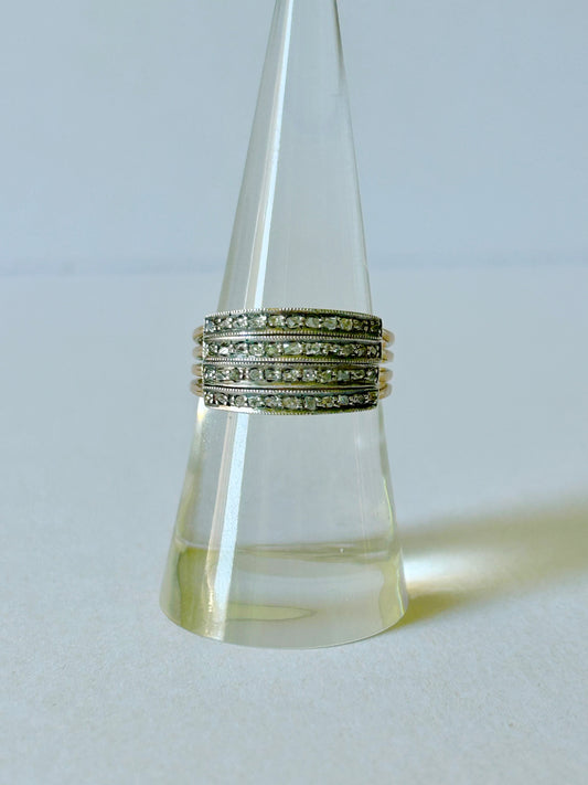 Early Vintage 14k Silver-Topped Single Cut Ring - Sz 7
