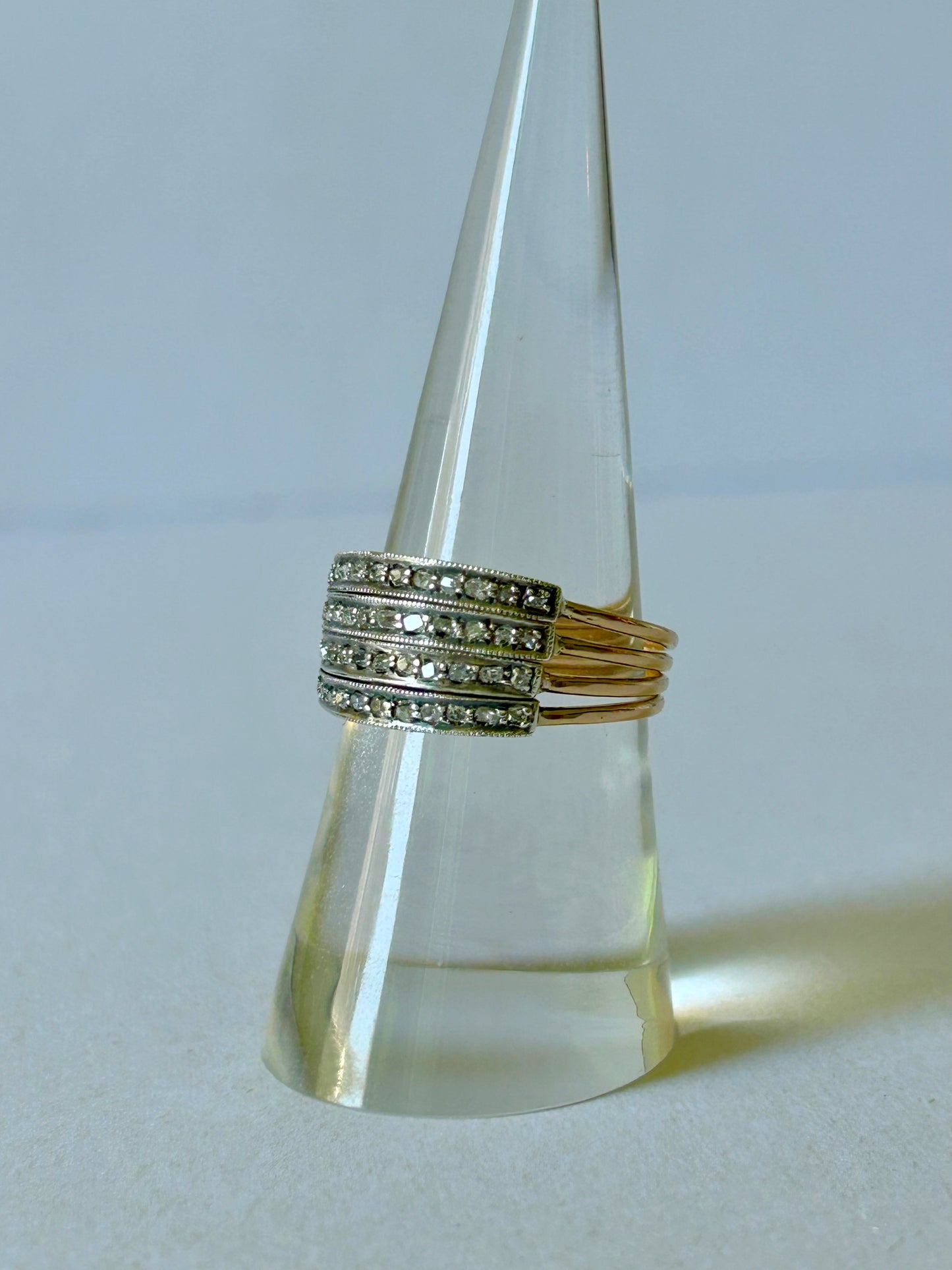 Early Vintage 14k Silver-Topped Single Cut Ring - Sz 7