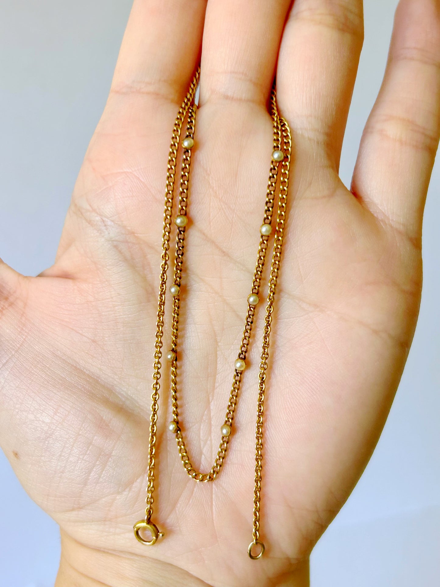 Antique 10k Pearl Curb Station Chain - 17.75"