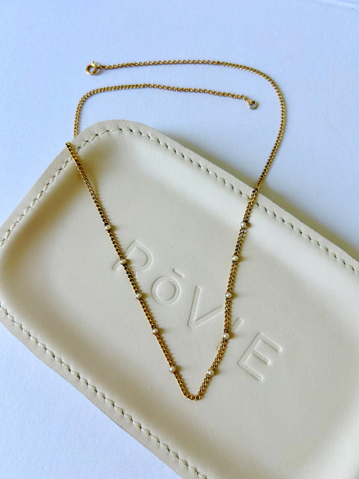 Antique 10k Pearl Curb Station Chain - 17.75"