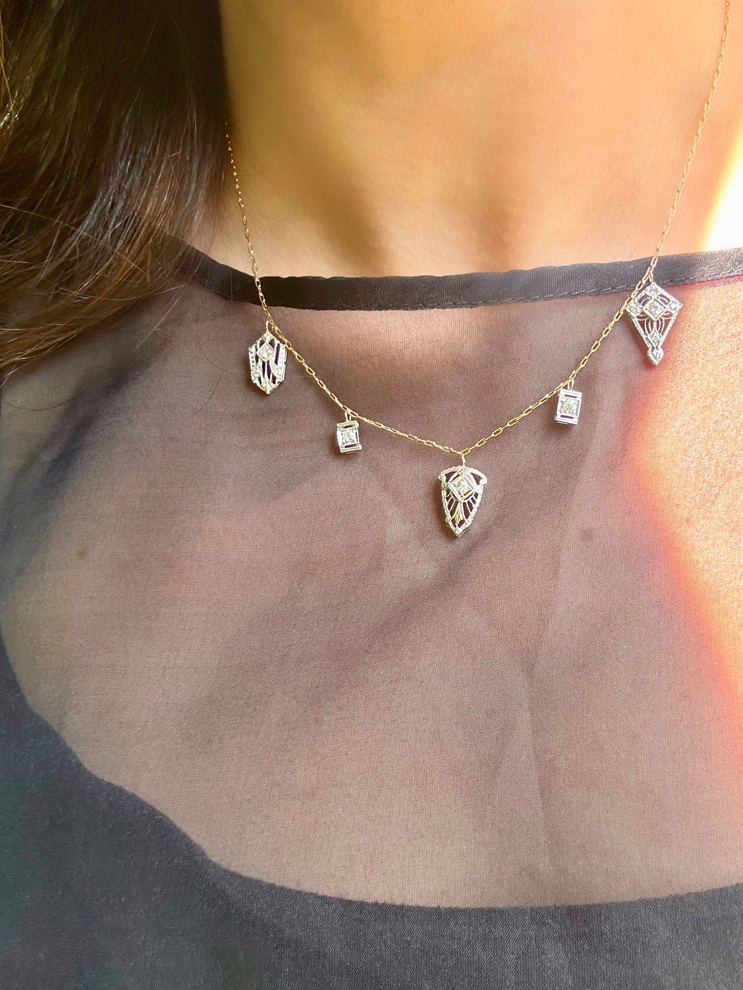Antique 14k Shield Stickpin Conversion Station Necklace
