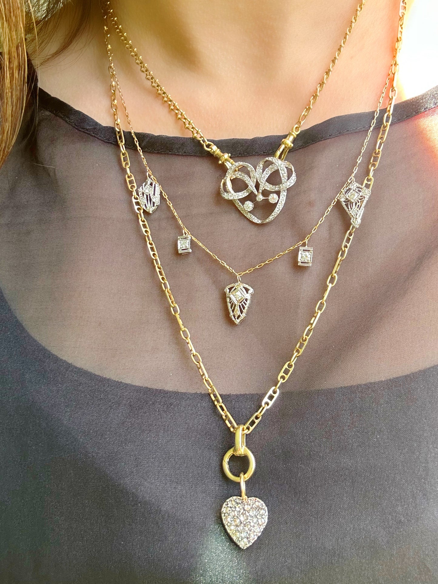 Antique 14k Shield Stickpin Conversion Station Necklace
