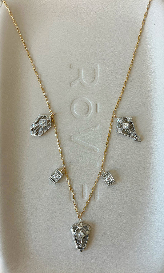 Antique 14k Shield Stickpin Conversion Station Necklace