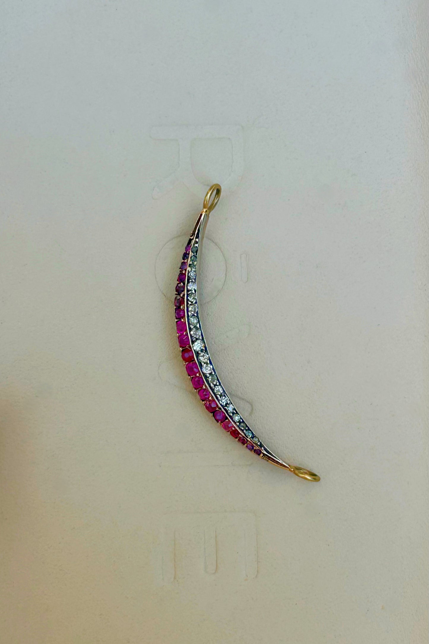 Antique 9k Silver Topped Ruby & Diamond Crescent Extender