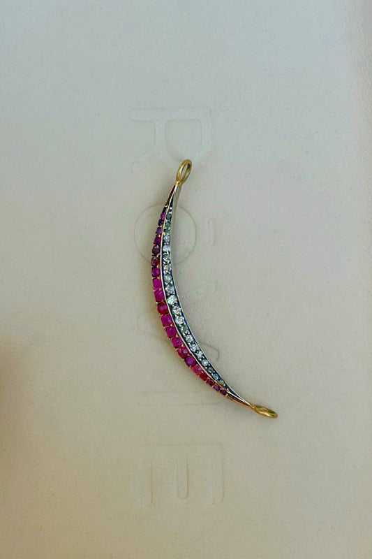 Antique 9k Silver Topped Ruby & Diamond Crescent Extender
