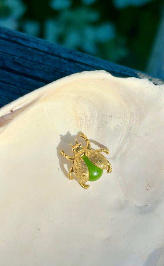 Vintage 14k Jade Ladybug Pin