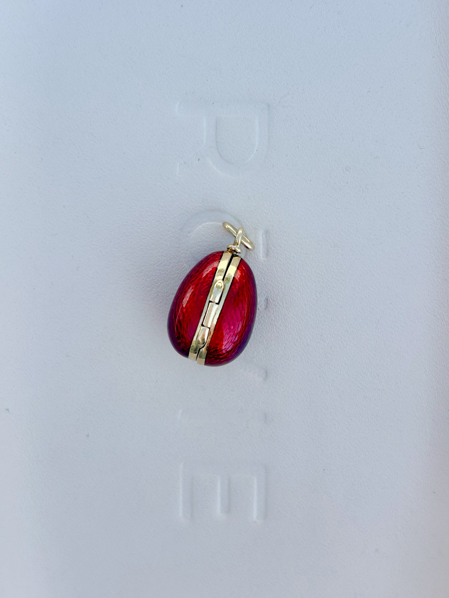 Vintage 18k Red Guilloche Egg Locket