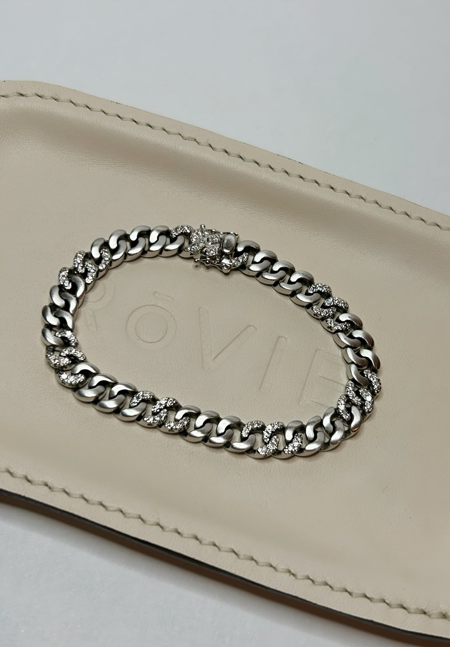 Vintage 18K & 14k White Gold Diamond Curb Bracelet