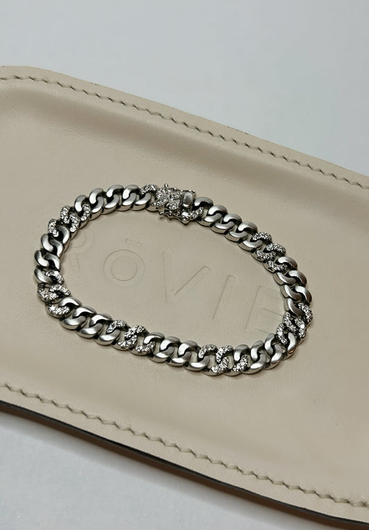 Vintage 18K & 14k White Gold Diamond Curb Bracelet