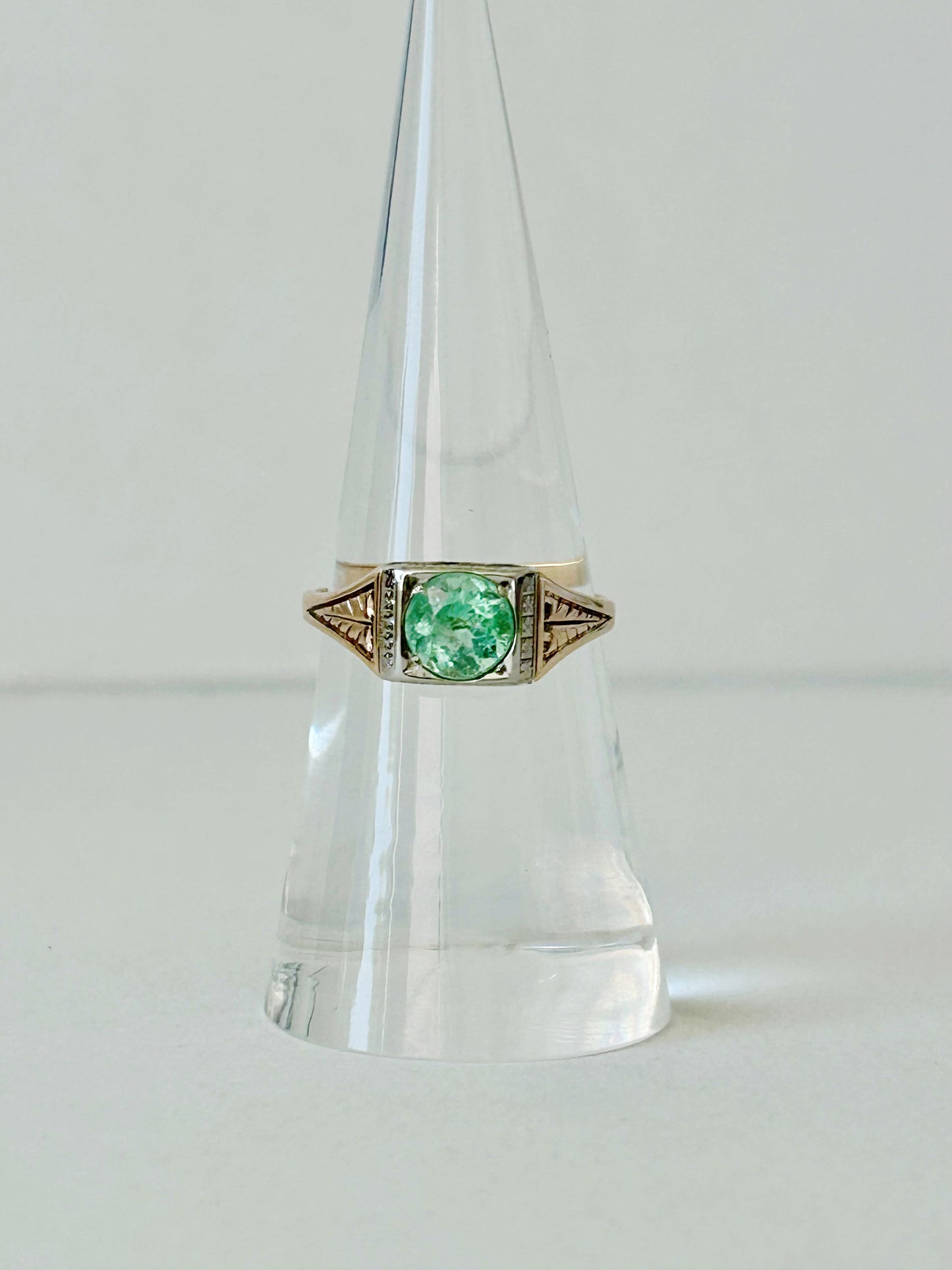 Two Tone 14k Art Deco Paraiba Tourmaline Solitaire - Sz 6.5